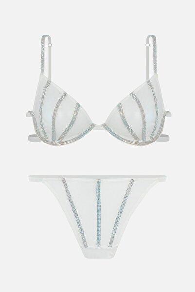 Wonna Σετ εσωρούχων εκρού χωρίς ενίσχυση με λεπτομέρεια από κρυστάλλινη πέτρα...