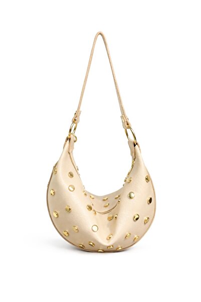 SHIKIRTI Γυναικεία τσάντα ώμου από μαλακό δέρμα με λεπτομέρεια από καρφιτσωτό...