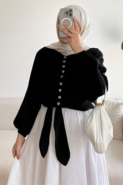 Tesettür Diyarı Πουκάμισο Τεσεττούρ με υφασμάτινο μανίκι μπαλόνι και δέσιμο -...