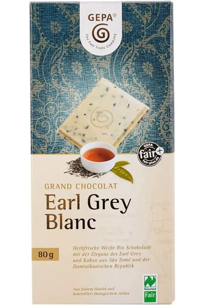 Gepa Βιολογική λευκή σοκολάτα με μαύρο τσάι Earl Grey και έλαιο περγαμότου, 8...
