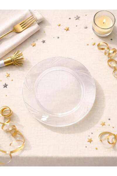 Parti Adresi Lüks Plastik Mika Tabak Parti Tabağı Şeffaf 23 cm 6'lı