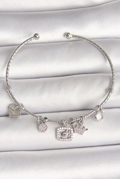 Nehir Stylish Brass Silver Color Dangle Zircon Stone Teddy Bear Figure Crown ...