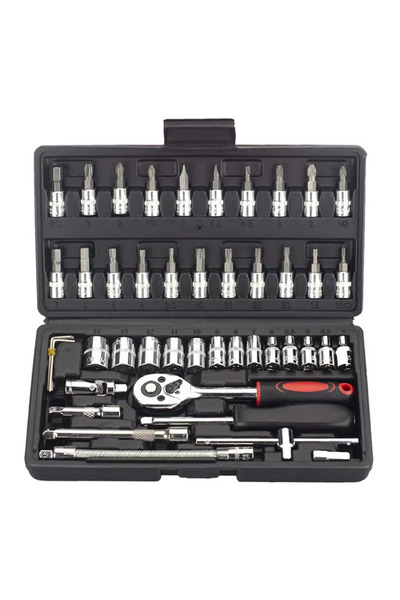 choice2 46 Black 46pcs Car/Bicycle Repair Tool Kit - Ratchet Torque Wrench, S...