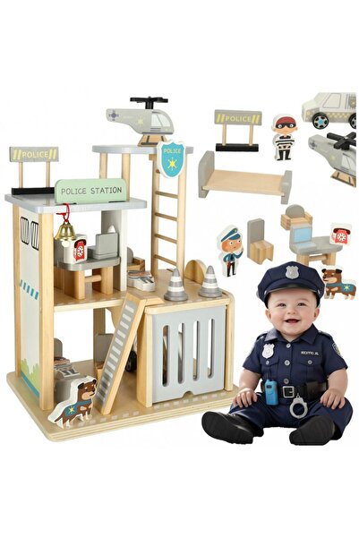 Ikonka Set de joaca pentru copii Police Station, realizat din lemn cu accesor...
