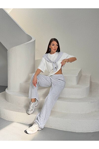 LOKADI Γυναικείο μπλουζάκι oversized και παντελόνι με φαρδιά μπατζάκια, σετ φ...