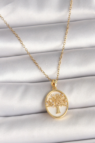 Nehir Stylish 316L Steel Gold Color Chain with Zircon Stone Detail and White ...