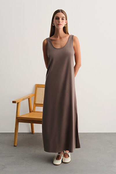 Dagi Καφέ φόρεμα με τιράντες από μοντάλ