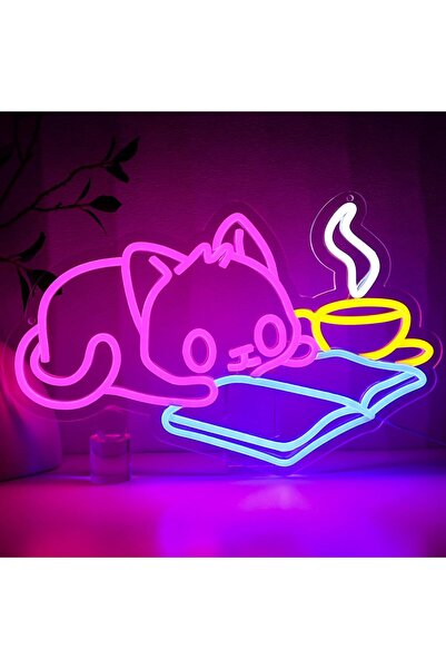 Slasa Cute Cat Coffee Neon Sign 45x50 cm With 6 mm Acrylic Base Multicolor LE...