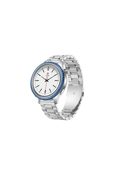 Swiss Military Smartwatch Silver Frame, Silver Steel Strap, Blue Ring + Blue ...