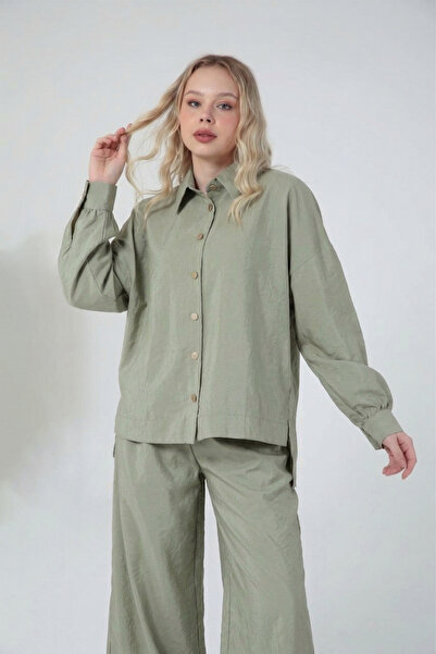 Suede Style 5834 - Κομψό, άνετο, υφαντό βαμβακερό ύφασμα, χαλαρό γυναικείο σετ