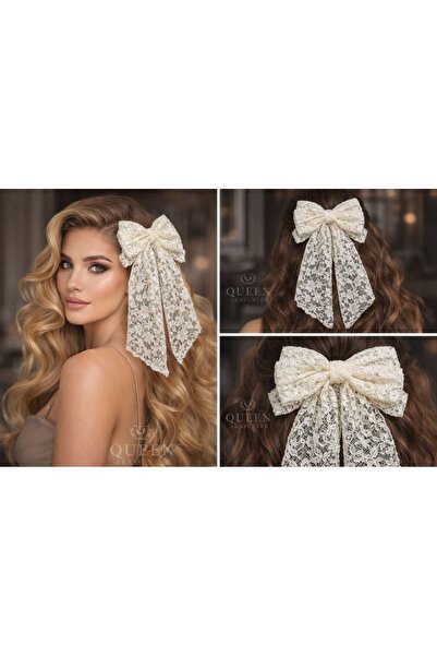 QUEEN AKSESUAR Luxury Pearl-Embroidered Large Multi-Layered Bow Vintage Lace ...