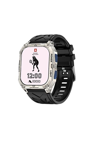 Swiss Military ساعة ألبا سبورت، AMOLED، أدفنتشر، زر أزرق، إطار فضي، حزام أسود...
