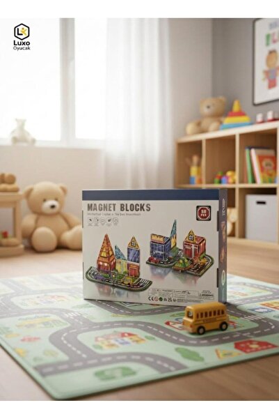 Tıfıl Toys City and Traffic Themed Magnetic - 50 Piece Magnet 3D Magnetic Bui...