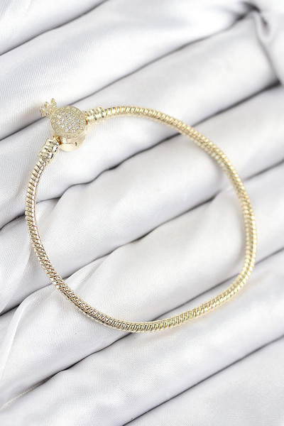 Nehir Stylish Brass Charm Zircon Stone Crown Model Gold Color Women's Bracele...