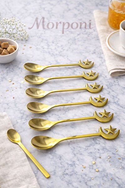 Qerhome Set of 6 Elegance Series Tea & Coffee Spoons Gold Moon-Star Model