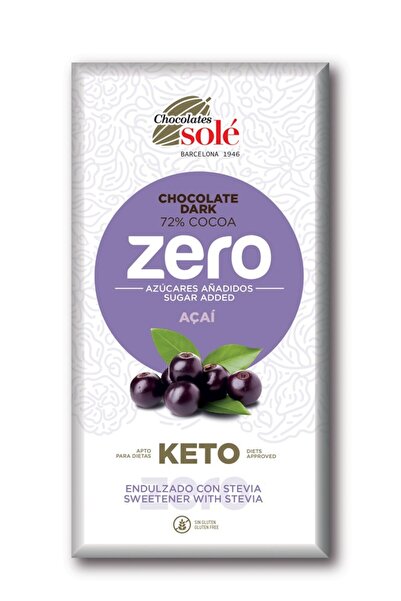 Sole Μαύρη σοκολάτα 72% κακάο με ακάι, γλυκανθεμένη με στέβια, 100γρ. Σοκολάτες