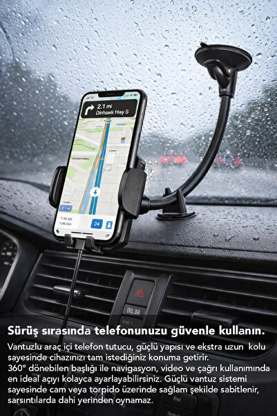 mimtec Akrobat Araç İçi Telefon Tutacağı - 360 Derece Ayarlanabilir Vantuzlu Vakumlu Telefon Tutucu