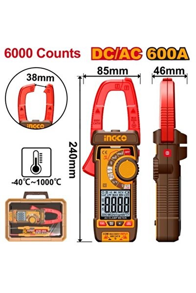 Ingco Πολύμετρο / Αμπεροτσιμπίδα DC/AC 600 A Βιομηχανικό 6000 Σημεία Ακριβεία...