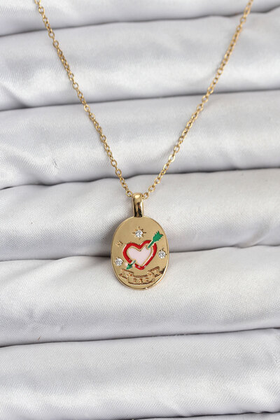 Nehir Stylish 316L Steel Chain Gold Color Heart Figured Women's Necklace Teac...