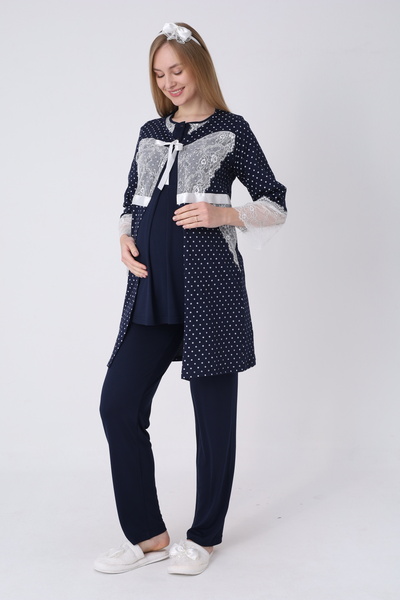 ERDENİZ TEKSTİL Πιτζάμες εγκυμοσύνης, Σετ 3 τεμαχίων, με δαντέλα πουά, με κου...