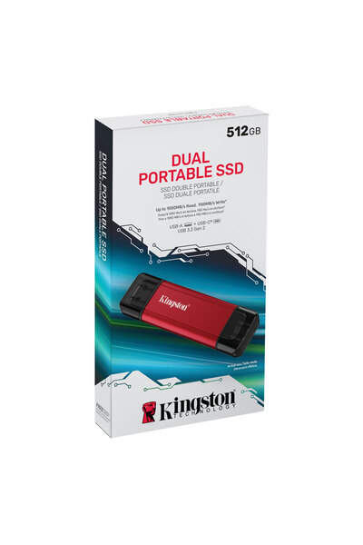 Kingston 512GB 1050/950Mb/s USB Gen 2.2 Type-C Mini Kırmızı Harici Taşınabilir SSD Bellek