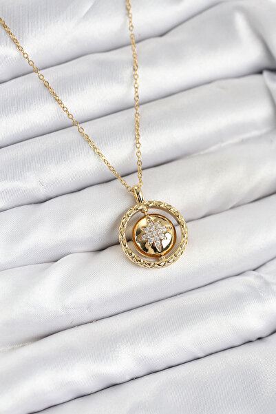 Nehir Stylish 316L Steel Chain Gold Color Pole Star Model Women's Necklace Te...