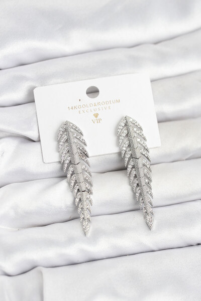 Nehir Stylish Brass Silver Color Fish Scale Model Zircon Stone Women's Earrin...