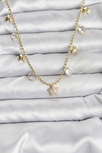 Nehir Stylish Brass Gold Color Star Model Women's Necklace Teachers Mothers V...