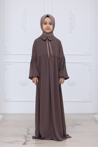 ihvan online Κοριτσίστικο βαμβακερό μουσουλμανικό φόρεμα με γιακά μωρού και ε...