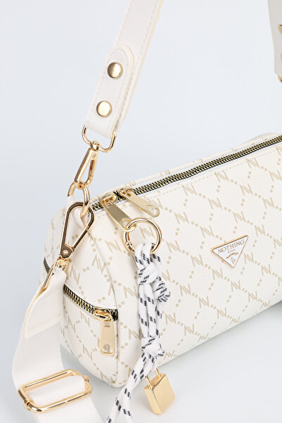 NOTHING Kadın Monogram Beyaz Deri Kilit Charm Detaylı El Omuz ve Çapraz Çanta Alice