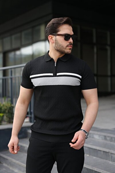 kendim fashion Men's Knitted Patterned Colorful Short Sleeve Knitwear T-Shirt
