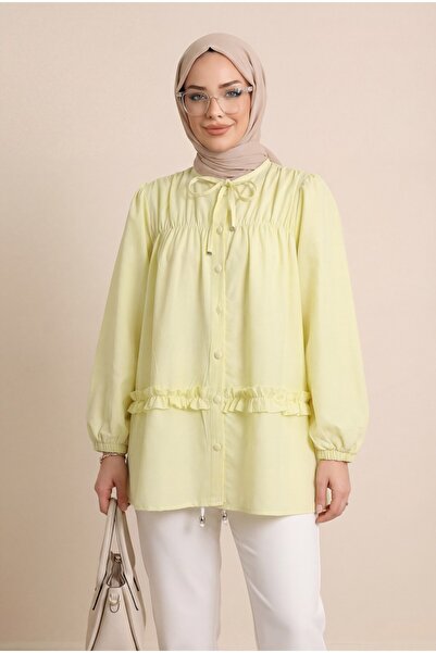 HİJABAYA Τουνίκ από ποπλίνα με ελαστική φούστα Robadan, βολάν και κουμπιά