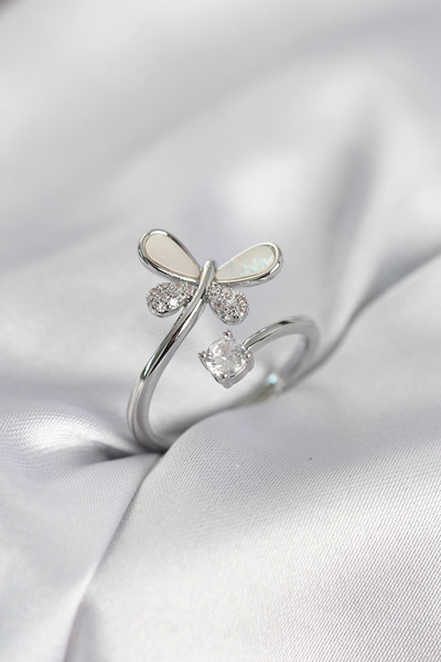 Nehir Stylish Silver Color Dragonfly Model Zircon Stone Women's Ring Teachers...