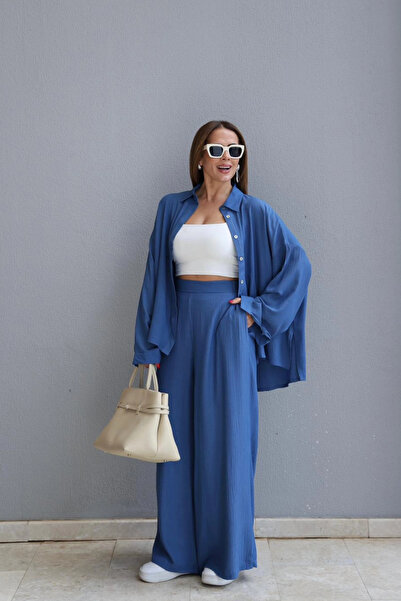 Purple by Banu İNDİGO Oversize Gömlek Pantolon Takım