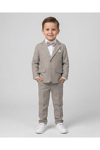VOY KİDS Boy's 2-9 Years Old 3-Piece Stylish Bow Tie Holiday Suit with Linen ...