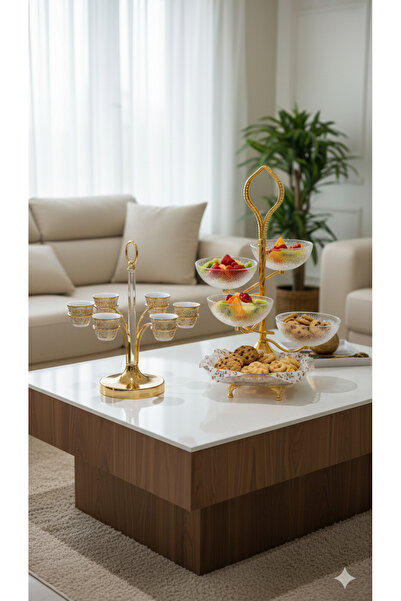 Generic Elegant Coffee Cup Holder + Dessert & Nut Tray Set with a Luxurious T...