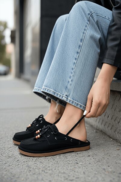 DİVOLYA Παντόφλες Sofia Black Suede με φούντες (με τακούνι 2 εκ.) με στρογγυλ...