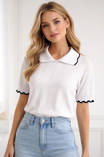 banessa Bebe Yaka Triko Kadın Basic T-Shirt