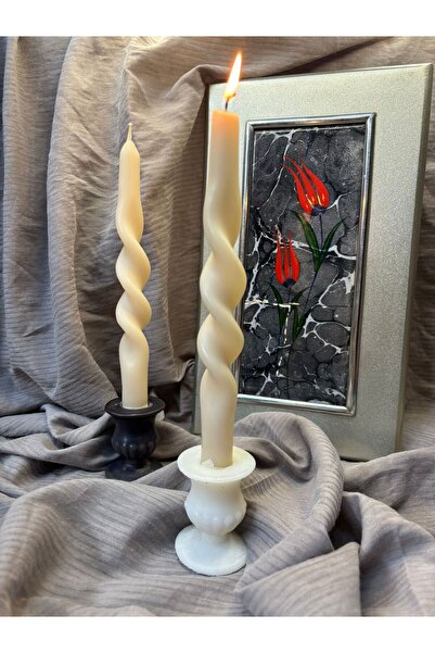 BEJ 2.Lİ BURGULU ŞAMDAN MUM LÜKS 24CM