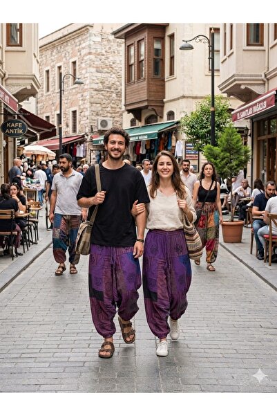 AYASOFYA OTANTIK Unisex Νεπαλέζικο Μωβ Αυθεντικό Χαλαρό Μποέμ Σαλβάρ με Ελαστ...