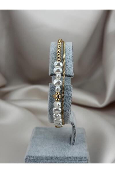 ZS Aksesuar Gold Color Pearl Bead Detailed Women's Bracelet – Minimal, Elegan...