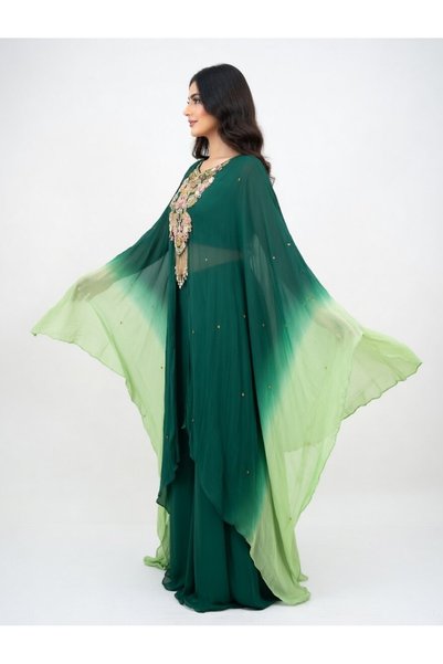 Bella Desi Ombre emerald cape and pants