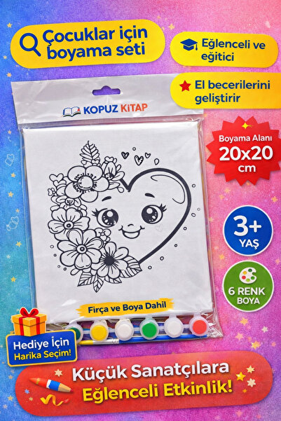 KOPUZ KİTAP Eğitici Aktivite Seti Çocuk Boyama Tuvali 20x20 cm
