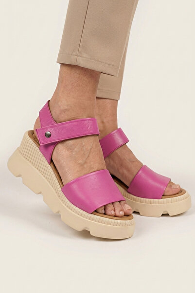 GRADA Φούξια γνήσιο δέρμα Γυναικεία δερμάτινα πέδιλα με τακούνι και λουράκια,...