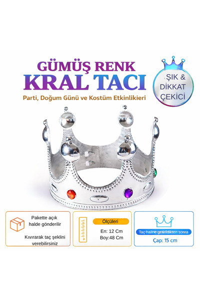 Behind party store Gümüş Renk Kral Tacı Ayarlanabilir Parti Tacı Doğum Günü, ...