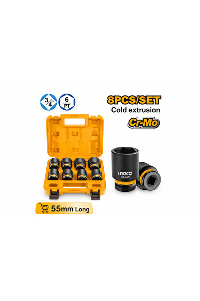 Ingco INGCO Σετ καρυδάκια κρούσης 3/4, 8 τεμάχια, 55mm, επαγγελματικά κλειδιά...