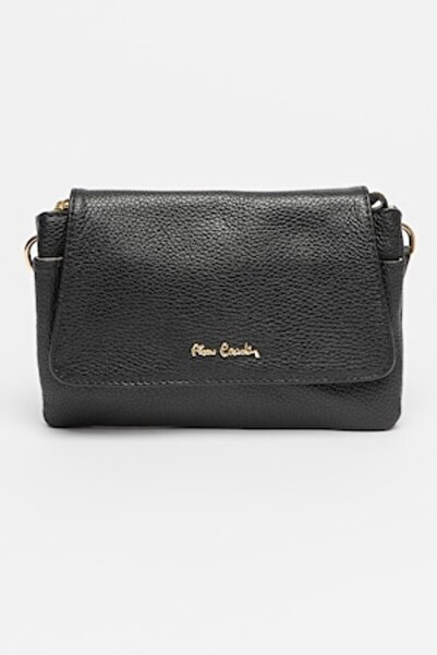 Pierre Cardin , Geanta crossbody din piele cu clapa, Negru