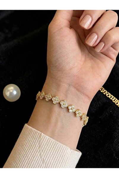 deryora Steel Gold Zircon Clover Bracelet Gift for Lover
