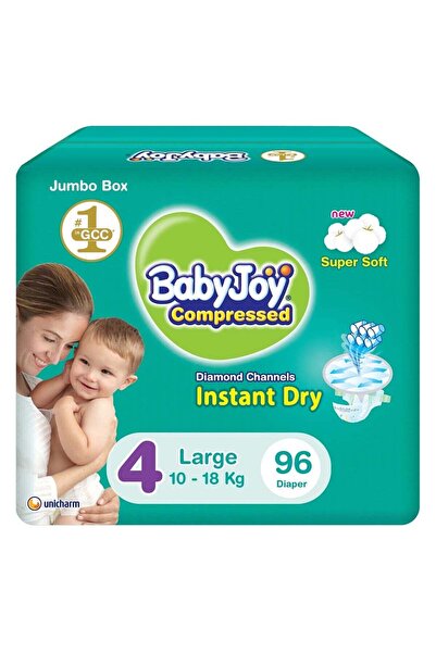 BabyJoy حفاضات بيبي جوي بنمط ماسي، مقاس 4 للوزن 10-18 كجم، علبة جامبو، 96 حفاضة
