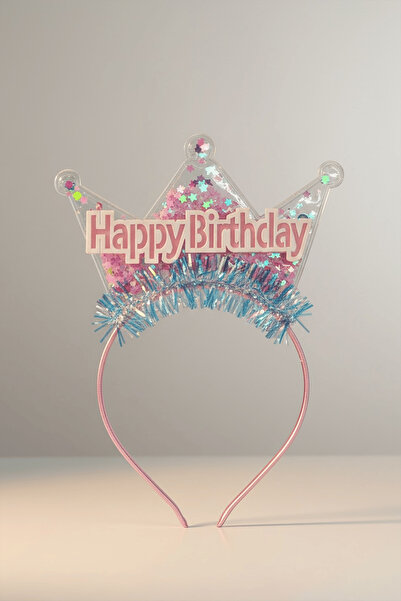 TAKIŞTIR Pembe Renk Happy Birthday Yazılı Taç